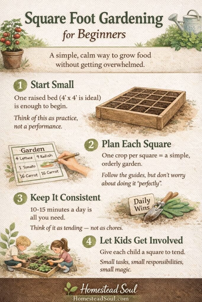 square foot gardening for beginners infographic